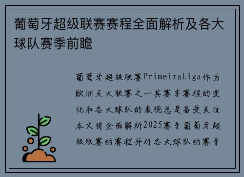 葡萄牙超级联赛赛程全面解析及各大球队赛季前瞻